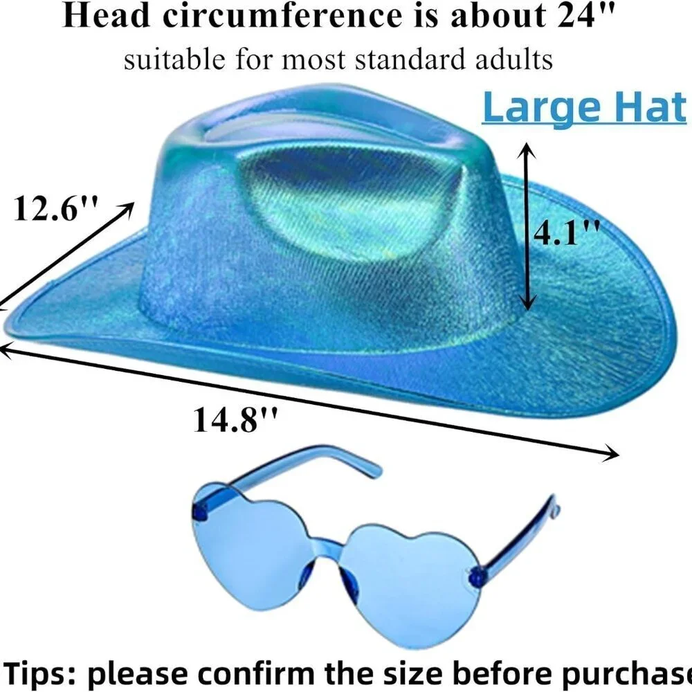 Set of 4 Holographic Space Cowgirl Hats Glitter Neon Party Costumes for Women